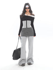 【25s Jan.】Niche Striped Cuffed Waist Loose Wide-leg Casual Pants