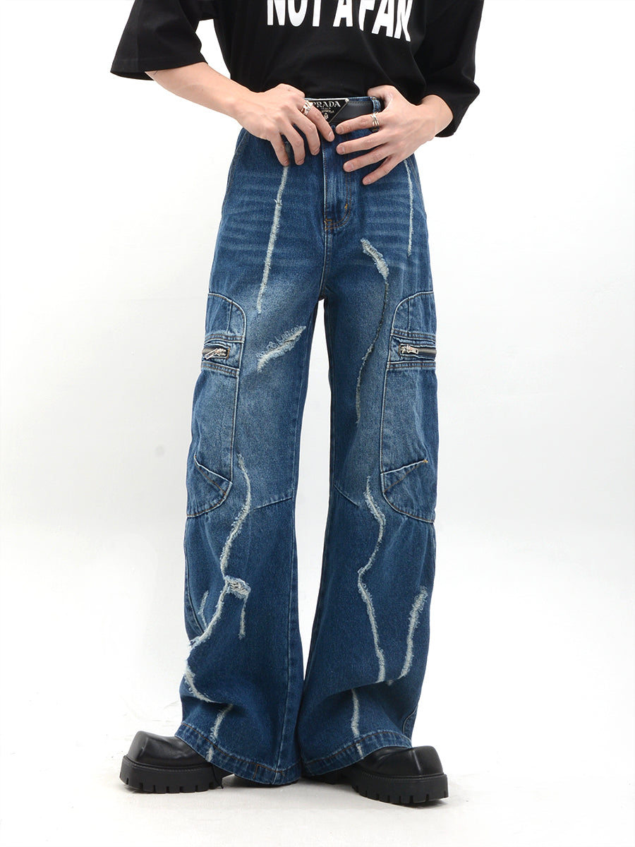 【25s Feb.】Distressed Wide-leg Straight-leg Loose Jeans