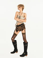 【25s Mar.】Leopard American Retro Punk Denim Shorts