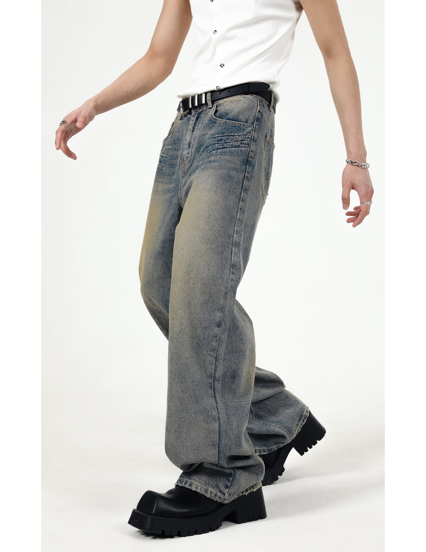 【24s Sep.】Retro Simple Padded Shoulder Denim Jacket Suit ArtsKoreanMan