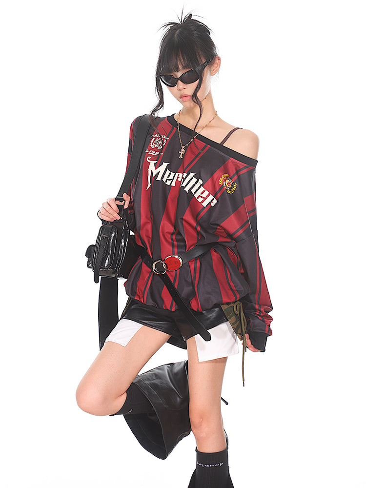【24s Nov.】American Retro Off-shoulder Striped Jersey ArtsKoreanMan