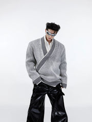 【23s September.】V-Neck Diagonal Stripe Knit Sweater ArtsKoreanMan