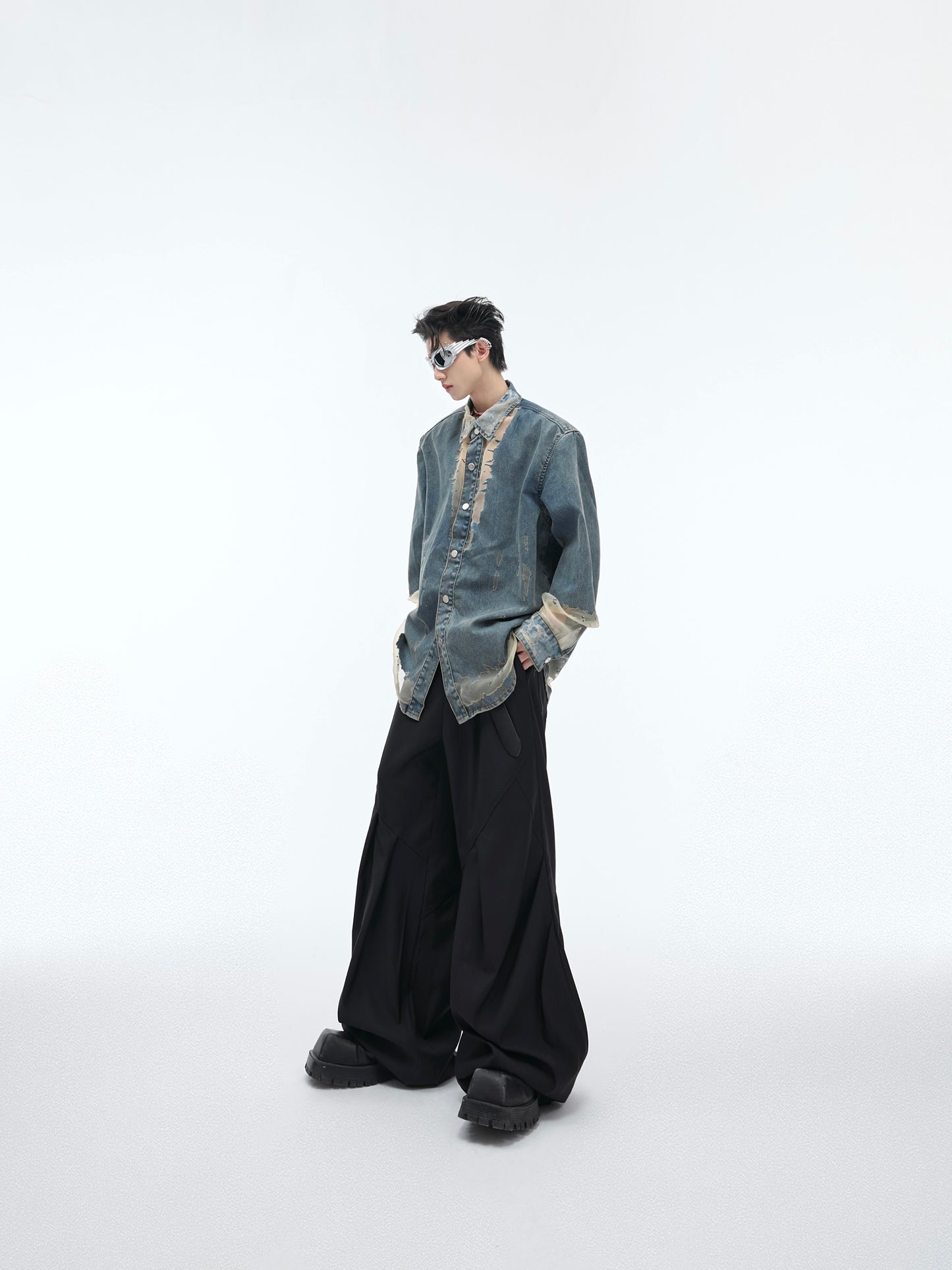 【24s April.】Mesh Hollow Design Denim Shirt ArtsKoreanMan