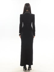 【23s November.】Knitted Patchwork Leather High-neck Slit Dress ArtsKoreanMan