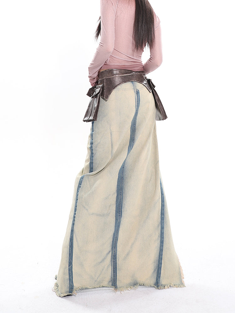 【24s April.】Distressed Raw Edge Gradient Denim Skirt ArtsKoreanMan