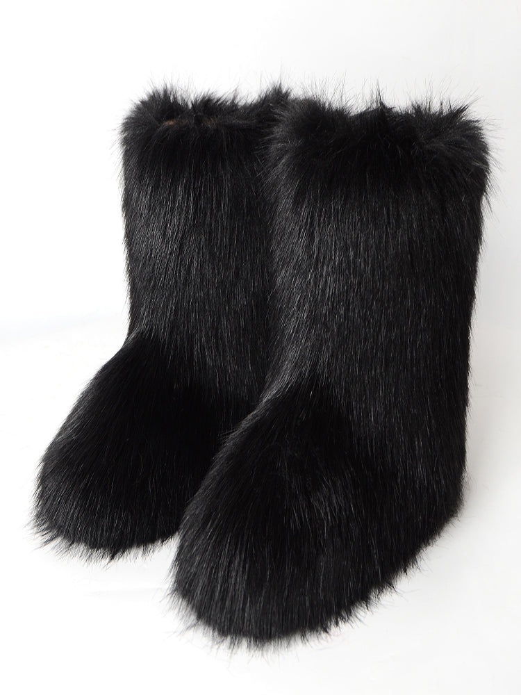 【24s Feb.】Furry Plush Mid-Tube Snow Boots