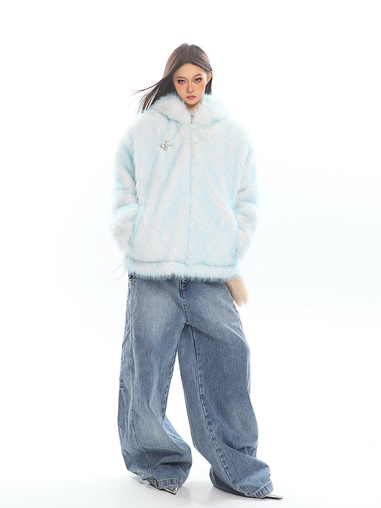 【25s Jan.】Light Blue Long-eared Rabbit Eco-friendly Fur Coat