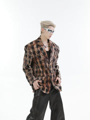 【24s Nov.】High Street Tie-Dye Plaid Loose Suit ArtsKoreanMan