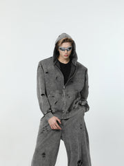 【24s March.】Destroyed Washed Distressed Hooded Cardigan Baggy Pants Suit ArtsKoreanMan