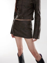 【23s August.】Punk Leather Jacket Low Waist Skirt ArtsKoreanMan