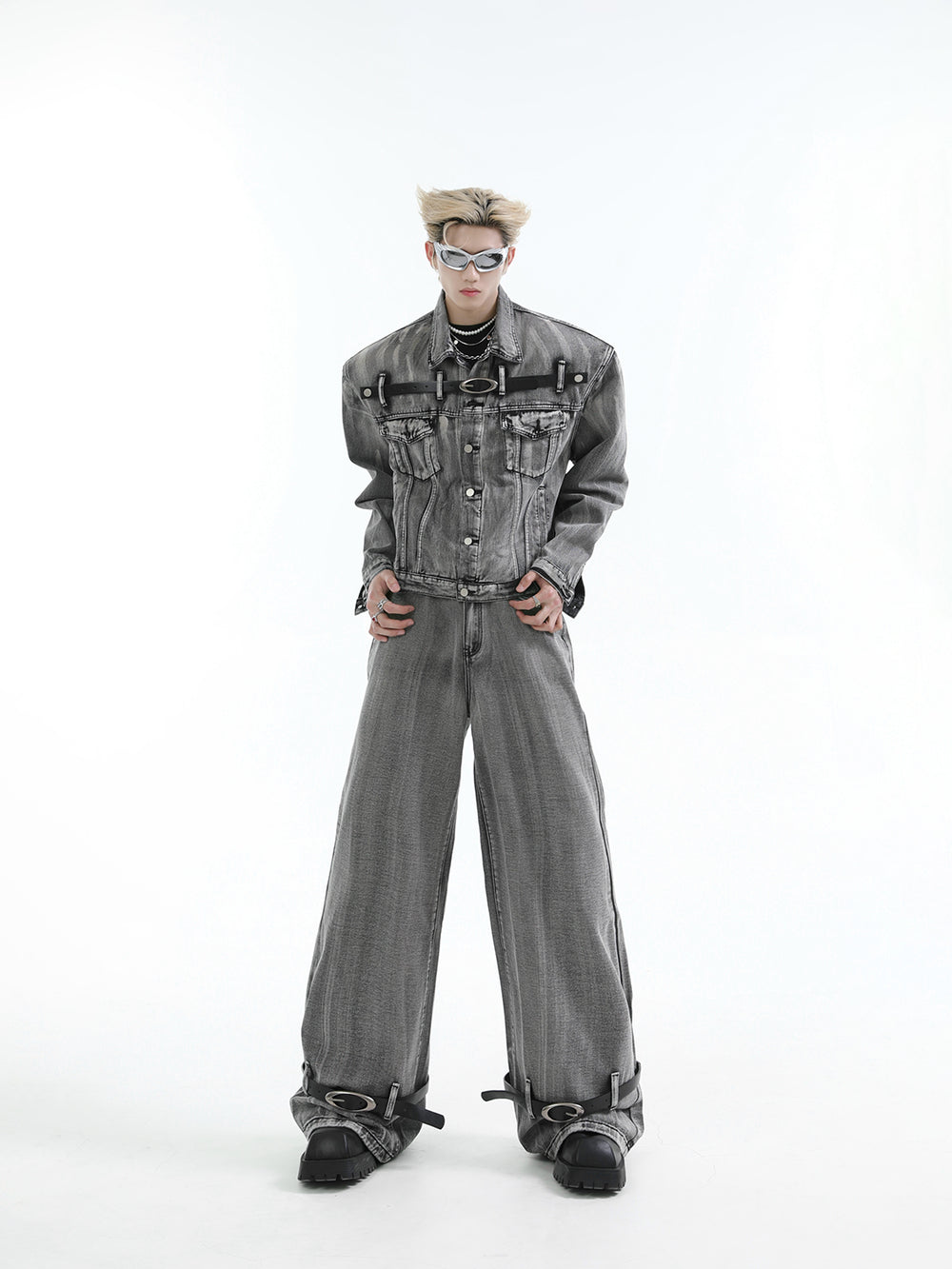 【24s Aug.】Heavy Distressed Belt-decorated Denim Suit ArtsKoreanMan