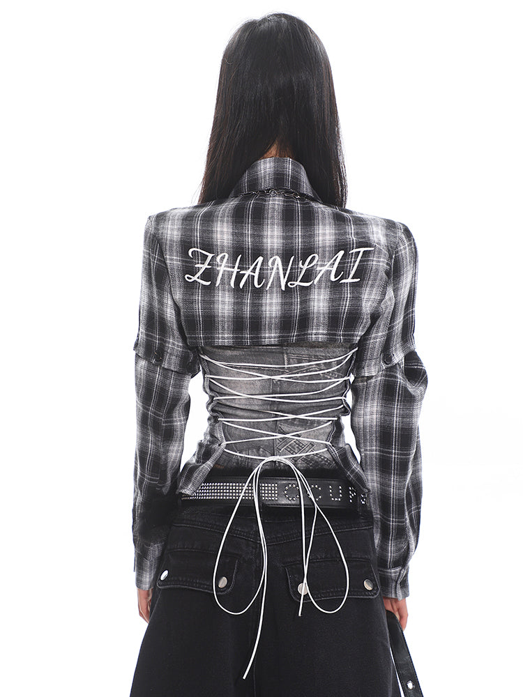 【25s Mar.】Plaid Backless Hollow Strap Detachable Shirt
