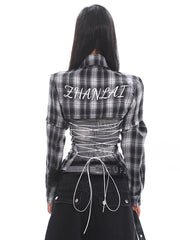 【25s Apr.】Plaid Backless Hollow Strap Detachable Shirt