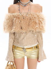 【24s Dec.】American Style Hot Girl Fur Collar Long Sleeve Sweater