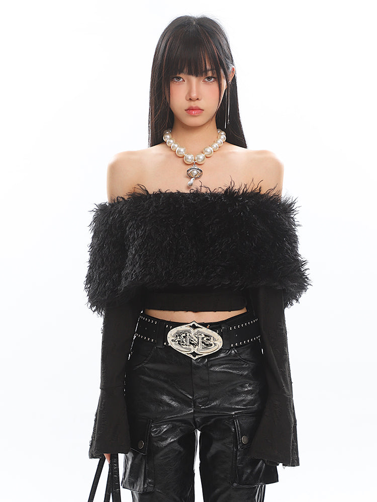 【24s Dec.】American Style Hot Girl Fur Collar Long Sleeve Sweater