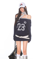 【24s Nov.】Off-Shoulder Printed Sweatshirt Dress ArtsKoreanMan