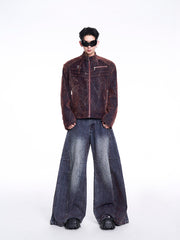 【24s Nov.】Niche Design Flocked Zip-up Denim Jacket ArtsKoreanMan