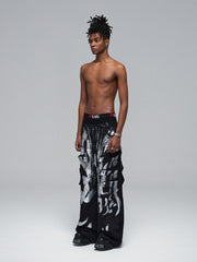 【25s Mar.】Deconstructed Style Brushed Silver Ribbon Drawstring Overalls
