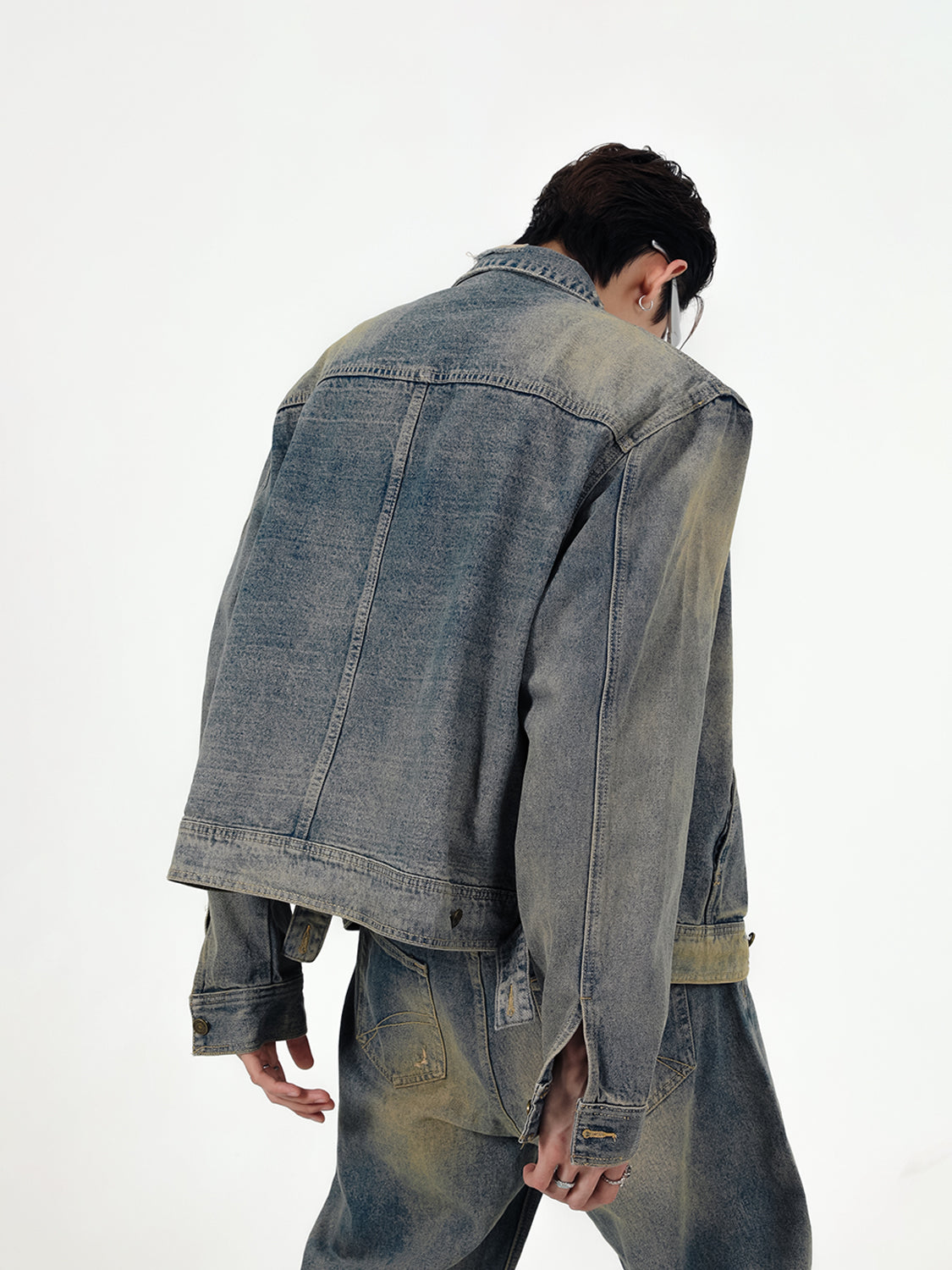 【24s Sep.】Retro Simple Padded Shoulder Denim Jacket Suit ArtsKoreanMan