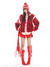 【25s Jan.】Christmas Red and White Stitching Embroidered Hooded Sweater
