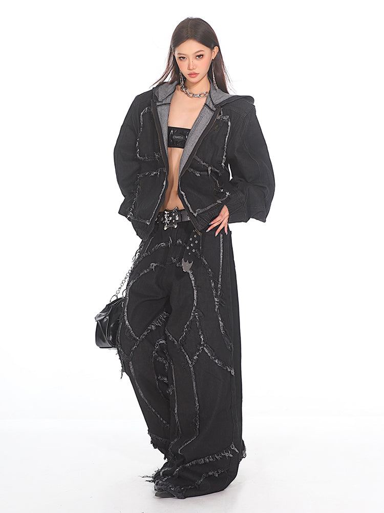 【24s Sep.】Destroyed Tassel Large Pocket Denim Hooded Jacket ArtsKoreanMan
