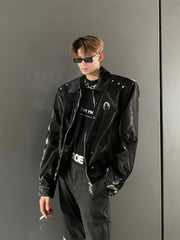 【24s Nov.】Liquid-feel Stand-up Collar Loose-fitting Padded Shoulder Jacket ArtsKoreanMan