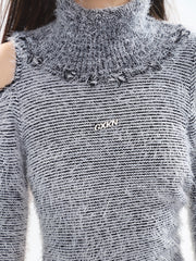 【23s October.】Hollow Off-shoulder Turtleneck Knitted Sweater ArtsKoreanMan