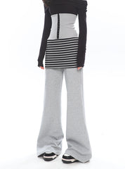 【25s Jan.】Niche Striped Cuffed Waist Loose Wide-leg Casual Pants