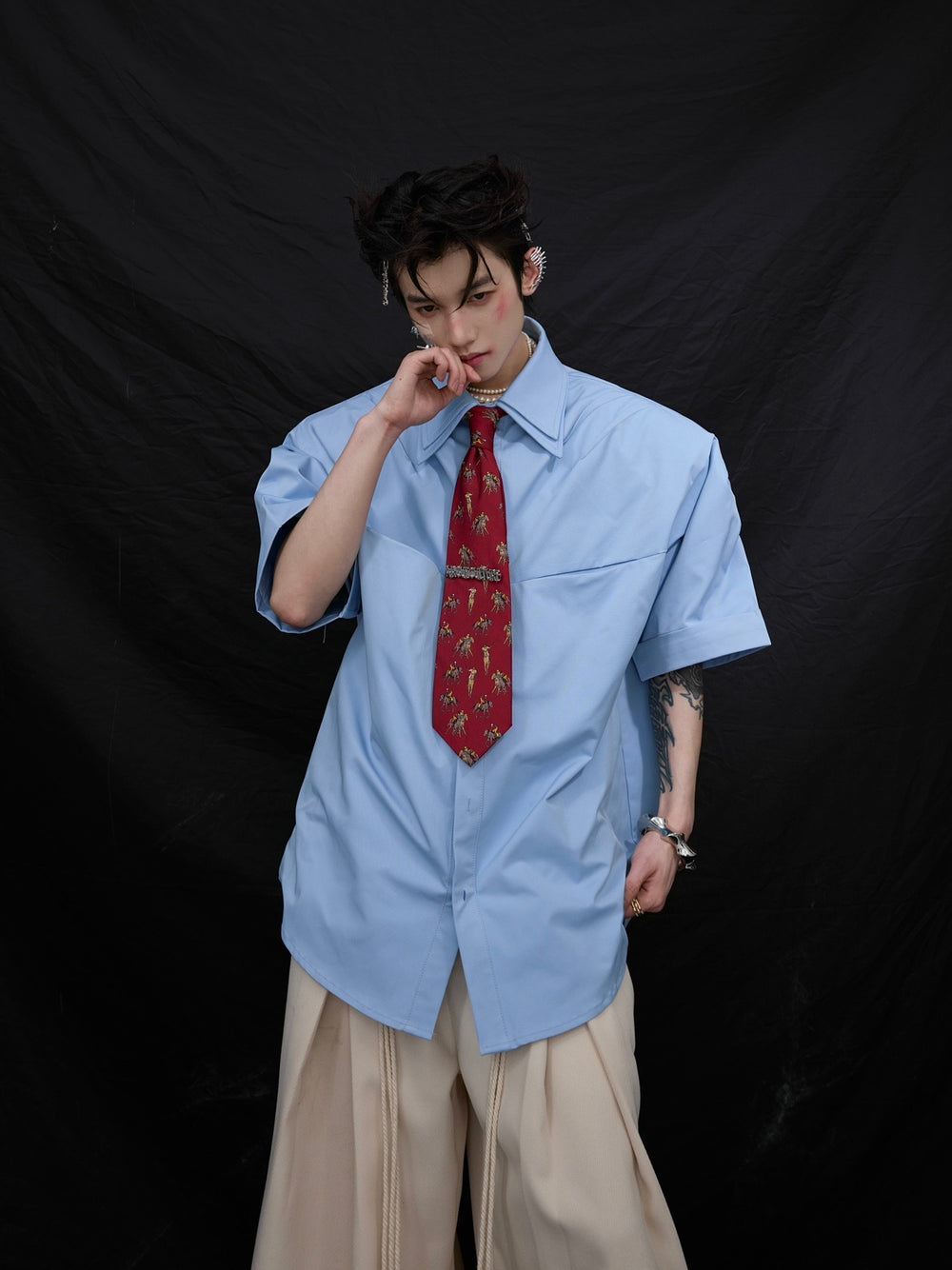【24s July.】Deconstructed Double Layer 3D Pleated Short Sleeve Shirt ArtsKoreanMan