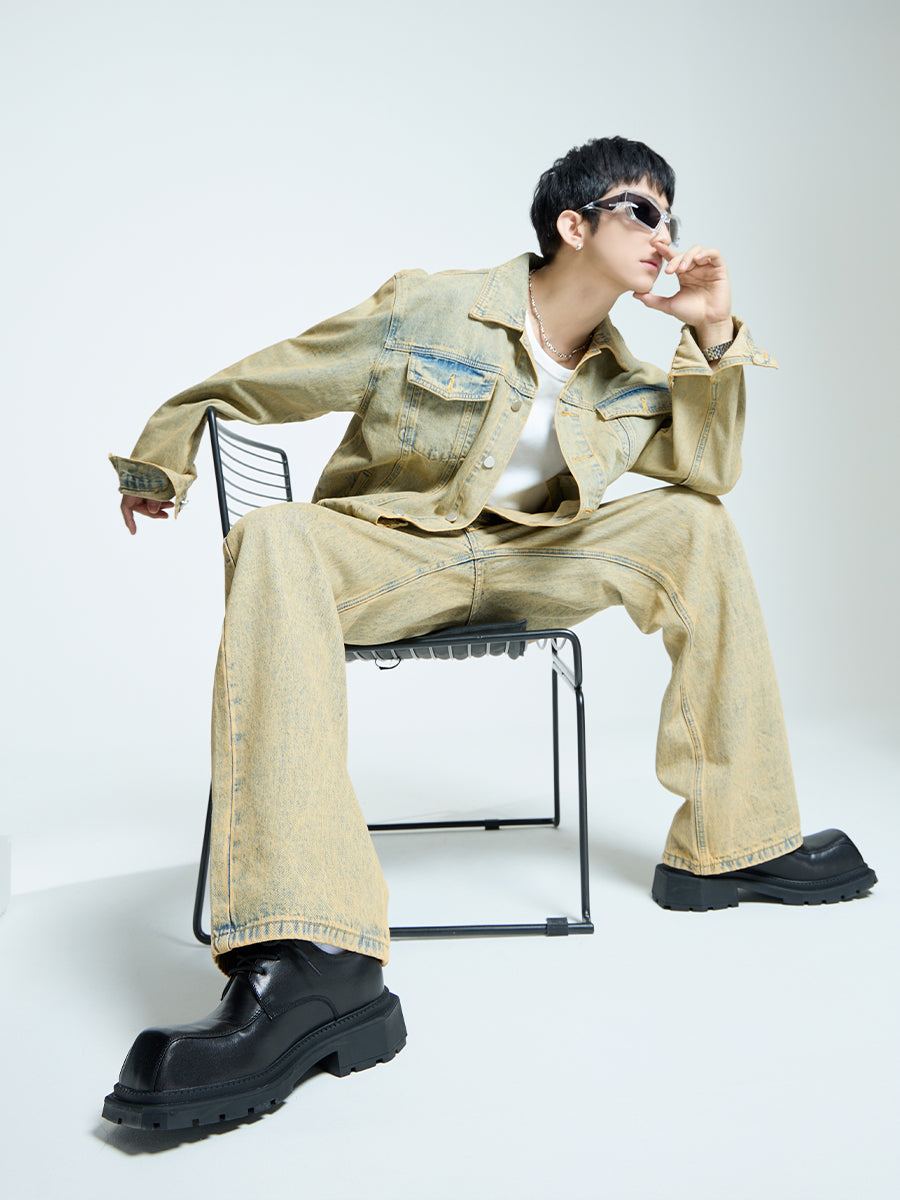 【23s September.】Distressed Denim Jacket + Washed Jeans Set -M ArtsKoreanMan