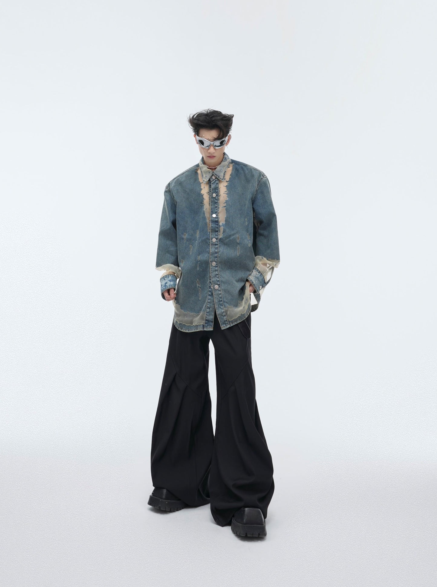 【24s April.】Mesh Hollow Design Denim Shirt ArtsKoreanMan