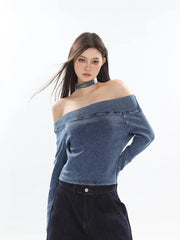 【23s September.】Vintage Denim Off Shoulder Shirt ArtsKoreanMan