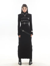 【23s November.】Knitted Patchwork Leather High-neck Slit Dress ArtsKoreanMan