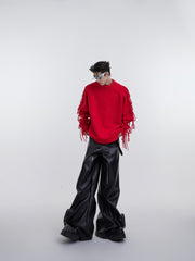 【23s October.】Pleated Crew Neck Sweater with Fringe Design ArtsKoreanMan