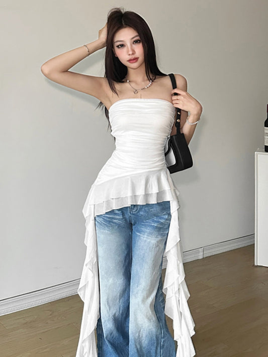 【24s May.】Ruffled Patchwork Bodycon Bandeau Top ArtsKoreanMan