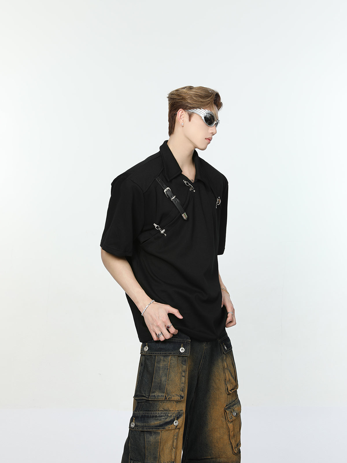 【24s May.】Metal Belt Design Lapel T-shirt ArtsKoreanMan