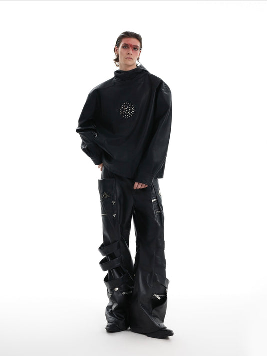 【24s Oct.】Metal Rivet Punk PU Leather Hoodie ArtsKoreanMan