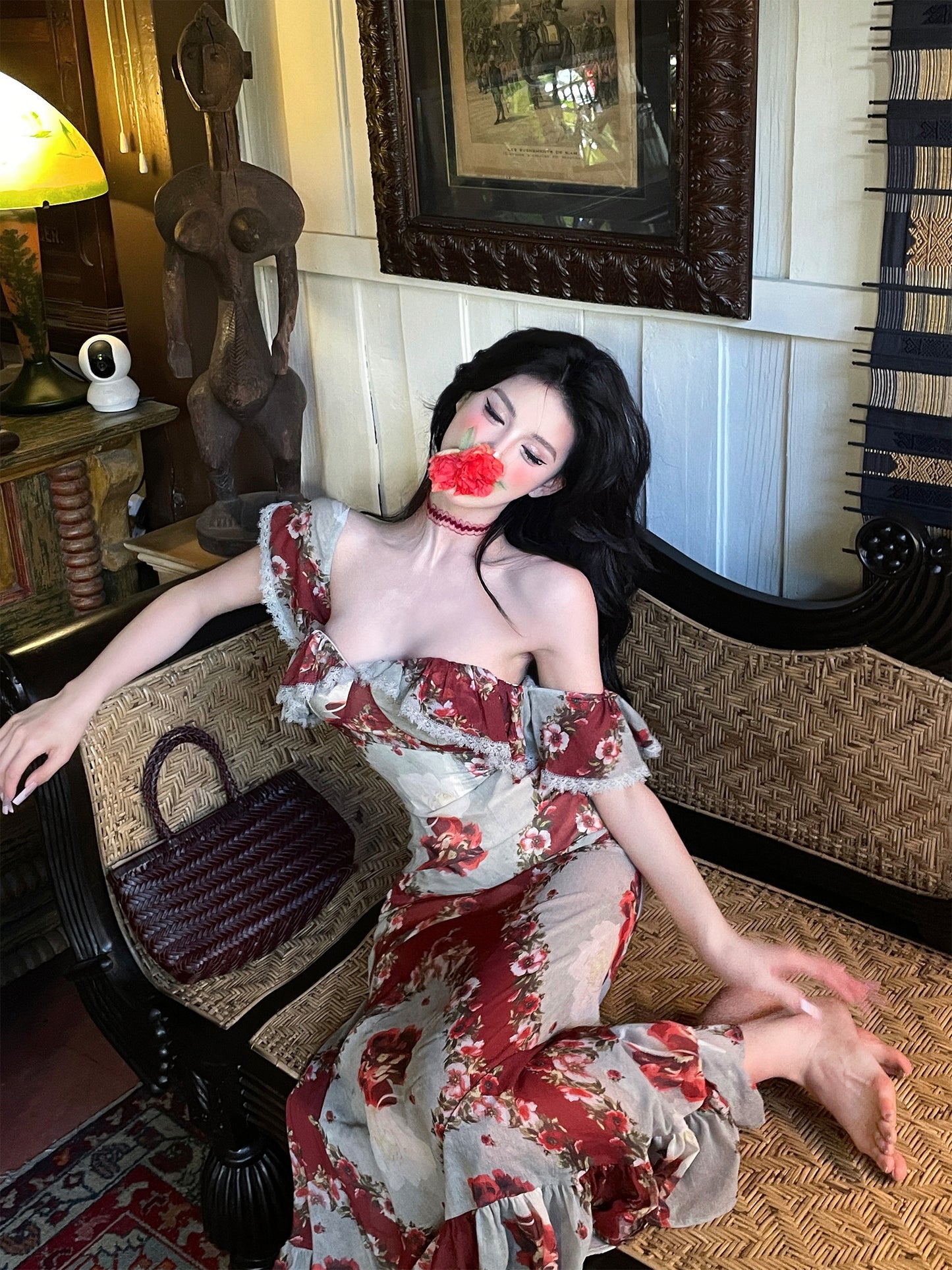 【25s Mar.】French Floral Print Bodycon Strapless Dress