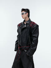 【24s Sep.】Pleated Spine Graphic Cropped Leather Biker Jacket ArtsKoreanMan