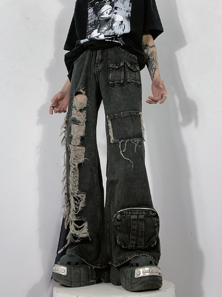 【24s January.】Retro Ripped Multi-pocket Cargo Jeans ArtsKoreanMan