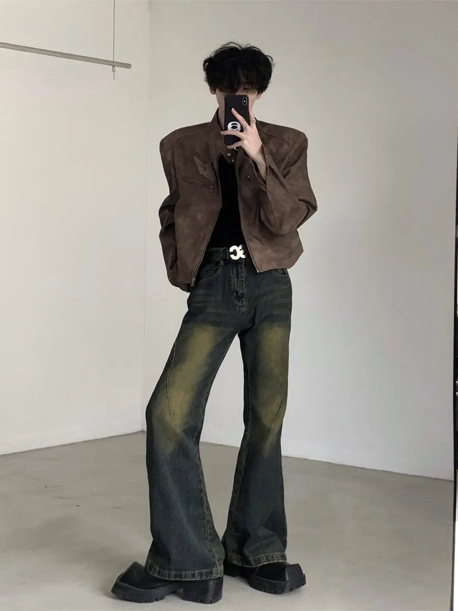 【23s August.】Brown Shoulder Pad Leather Jacket ArtsKoreanMan
