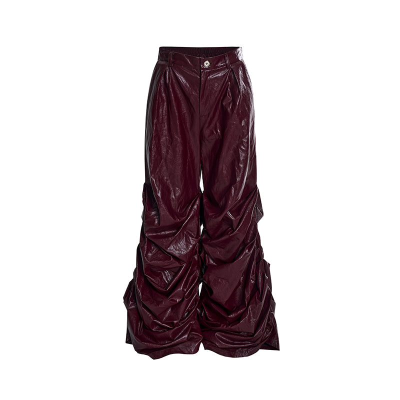 【24s Nov.】Men's Wide-Leg Ruched Leather Pants ArtsKoreanMan