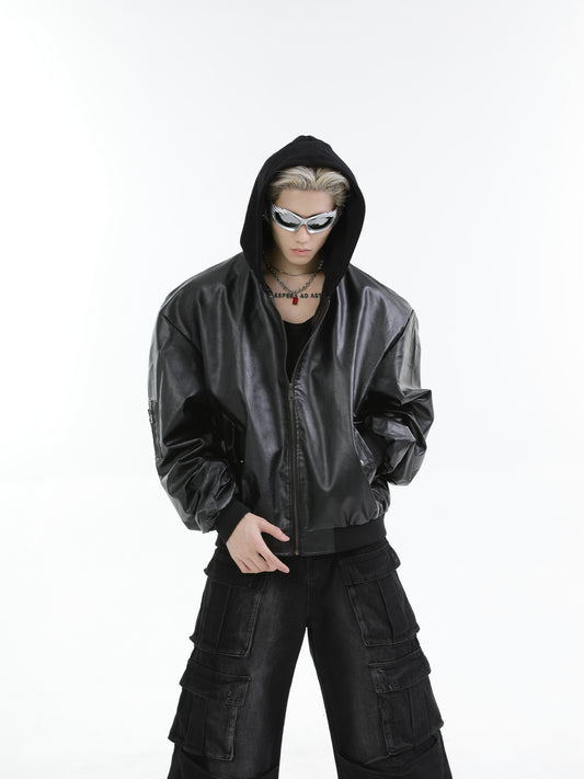 【24s Oct.】Versatile Heavy-Duty Patchwork Hooded Leather Jacket ArtsKoreanMan