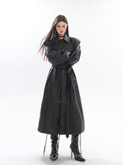 【23s October.】Long PU Leather Windbreaker Jacket ArtsKoreanMan