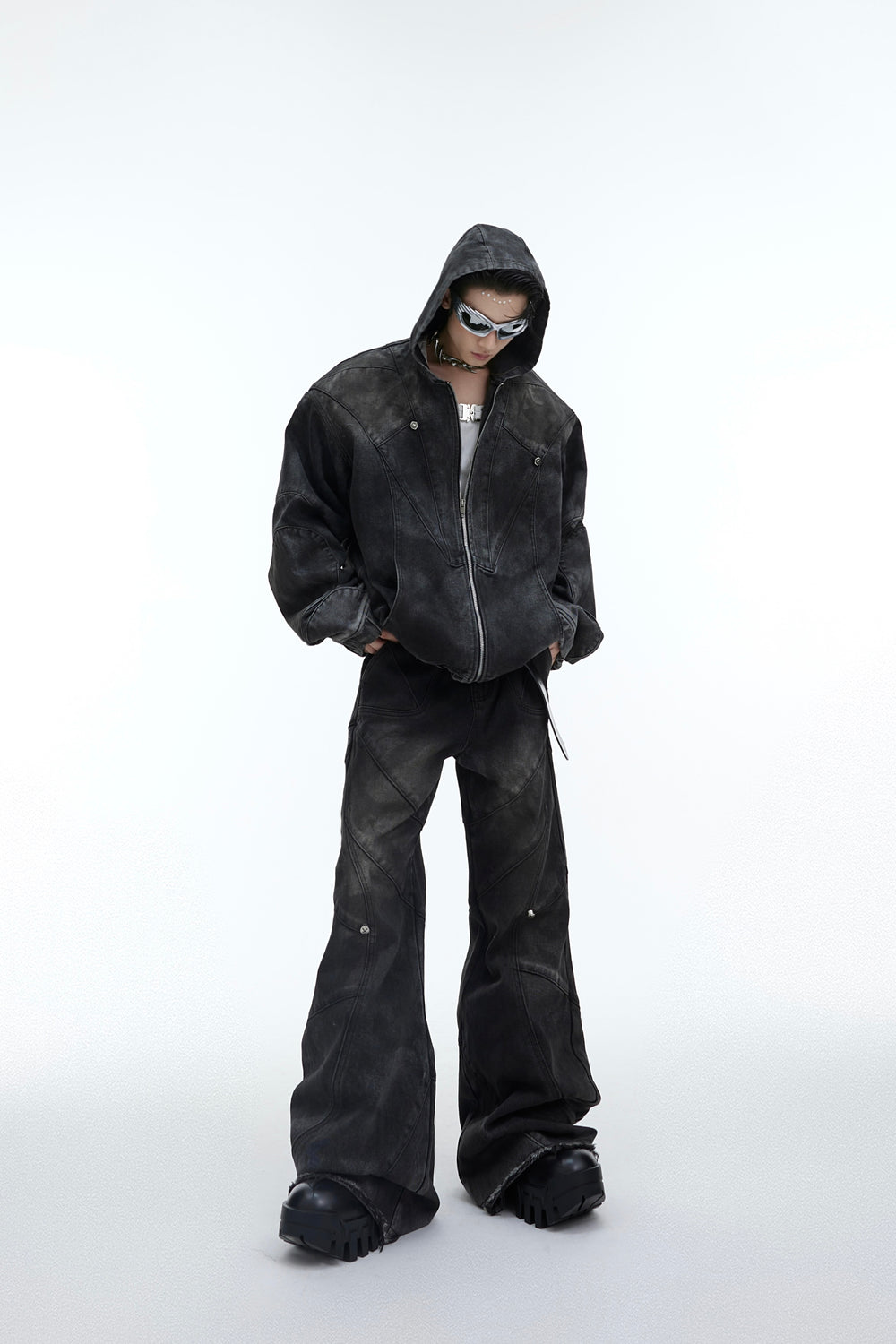 【23s November.】Distressed Hooded Denim Jacket Metallic Jeans Set ArtsKoreanMan