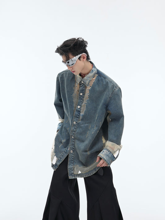 【24s April.】Mesh Hollow Design Denim Shirt ArtsKoreanMan