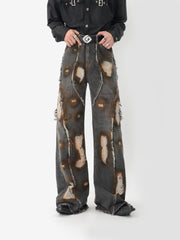 【24s Nov.】Tassel Graffiti Design Ripped Jeans ArtsKoreanMan
