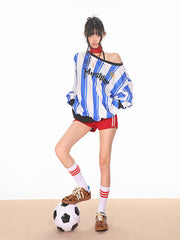 【24s Nov.】American Retro Off-shoulder Striped Jersey ArtsKoreanMan