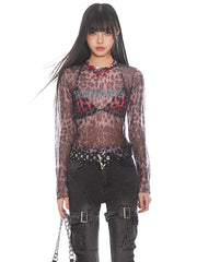 【24s Aug.】Leopard Print Mesh See-through Letter Print Long Sleeves ArtsKoreanMan