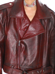 【24s Otc】Red Outline Niche Stand Collar Motorcycle Leather Jacket ArtsKoreanMan